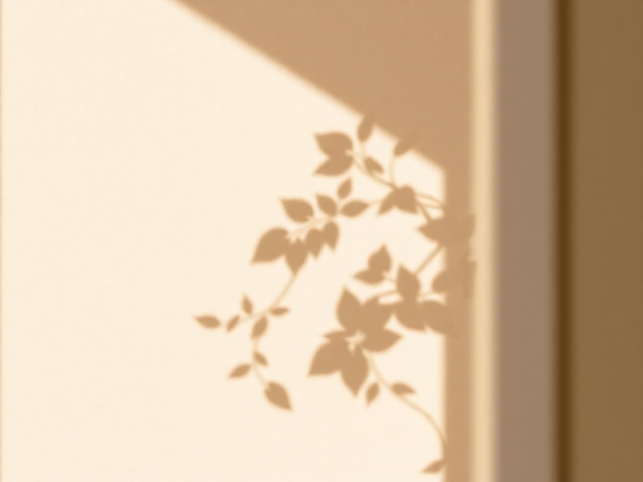 Parede clara com sombras de folhagem projetadas pelo sol